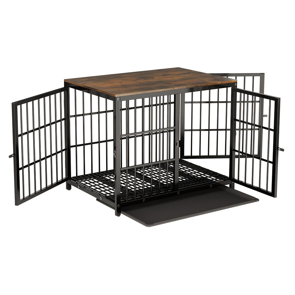 Hondenbench – Hondenkooi – Hondenren – Hondenverblijf – Hondenhuis – Zwarte Metalen Bench – Extra Stevig Met Afneembare Tray – Ruim XXL Voor Grote Honden
