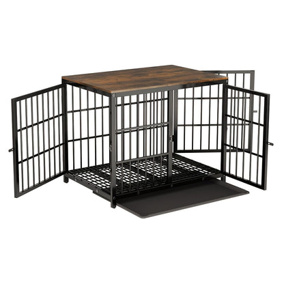 Hondenbench – Hondenkooi – Hondenren – Hondenverblijf – Hondenhuis – Zwarte Metalen Bench – Extra Stevig Met Afneembare Tray – Ruim XXL Voor Grote Honden