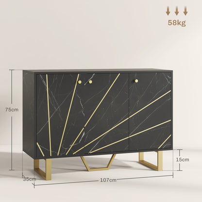 Dressoir – Opbergkast – Buffetkast – Sideboard – Kast – Zwart Marmerlook – 107x35x75 cm – Verstelbare Planken