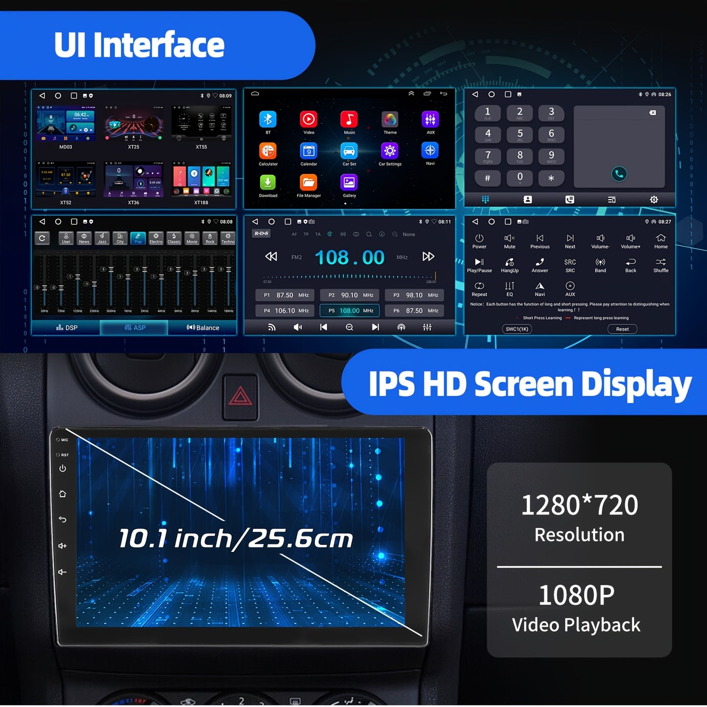 10,1" Autoradio – Multimedia Systeem – Auto Stereo – Touchscreen Radio – Draadloos Carplay & Android Auto – Inclusief AHD Camera & Microfoon – Android 14.0 Systeem – GPS Navigatie & Wifi