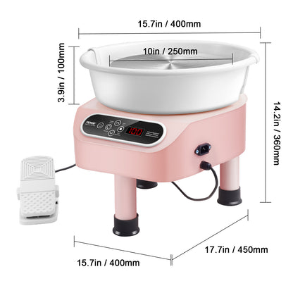 Draaibank Keramiek – Pottenbakkersschijf – Boetseerschijf – Pottenbakkersmachine – Keramiekschijf – 350W Motor – 25 cm Werkoppervlak – Voetpedaal – Roze – 3 Stevige Poten – Aluminiumlegering
