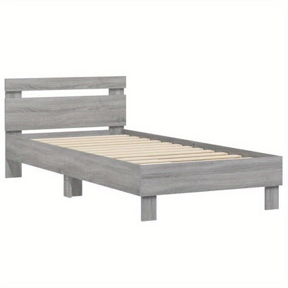 Modern Minimalist Bed Frame with Headboard - Heavy-Duty Hardwood Construction, Easy Assembly, Tool-Free Setup, Space-Saving Design - for Small to Large Bedrooms - Grigio Sonoma (90x200cm/35x79") - Neutral Modern Bedroom Furni