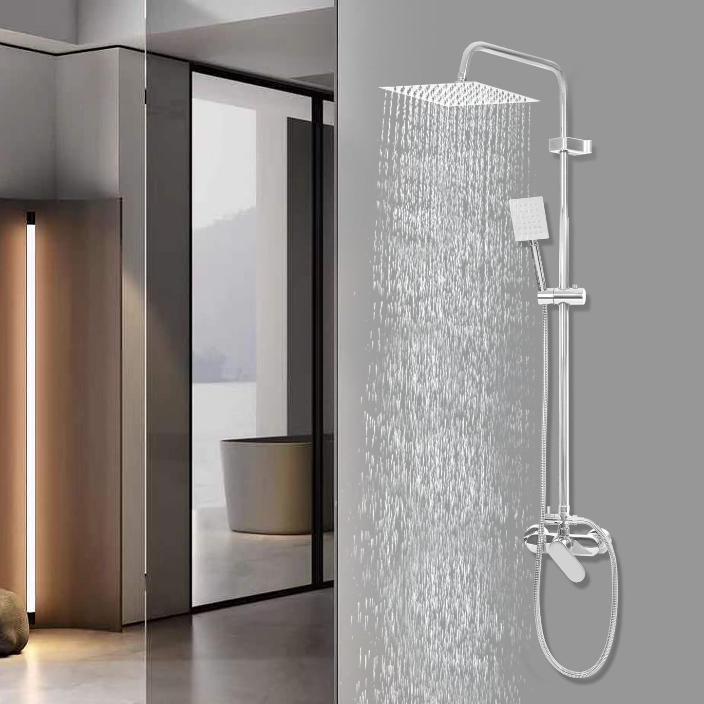 Douchekraan – Doucheset – Douchemengkraan – Regendouche – Handdouche – 2-in-1 Functie – Corrosiebestendig Koper en RVS – Wandmontage – Zwart/Chroom