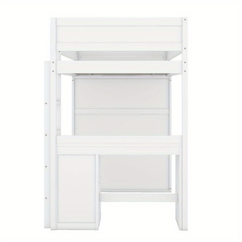 Hoogslaper – Stapelbed – Kinderbed – Eenpersoonsbed – Opbergbed – Ruimtebesparend – Met Kledingkast & Bureau – Duurzame Lichtgewicht Constructie – Modern Minimalistisch Wit Design