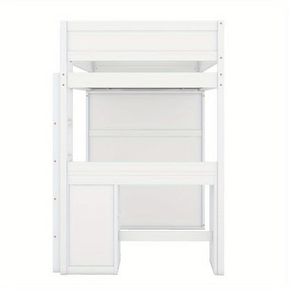 Hoogslaper – Stapelbed – Kinderbed – Eenpersoonsbed – Opbergbed – Ruimtebesparend – Met Kledingkast & Bureau – Duurzame Lichtgewicht Constructie – Modern Minimalistisch Wit Design