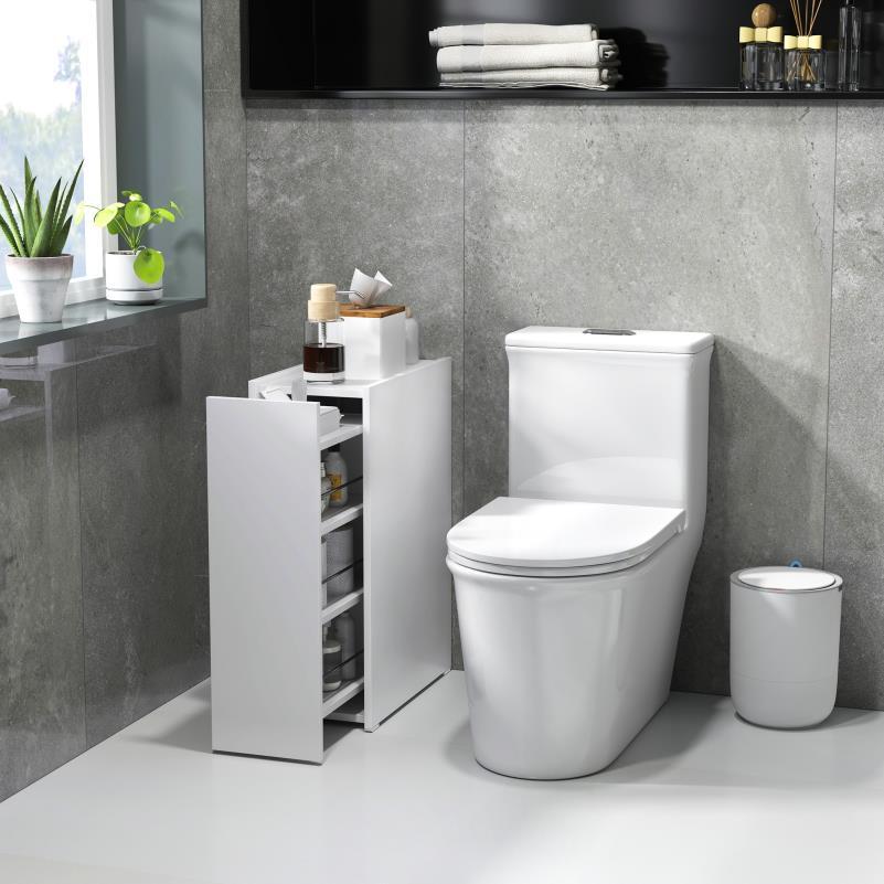 Compact badkamerkastje – badkamermeubel – badkamerkast – opbergkastje – kast met lades – ruimtebesparend – duurzaam hardhout – wit – 47x25x66,5 cm
