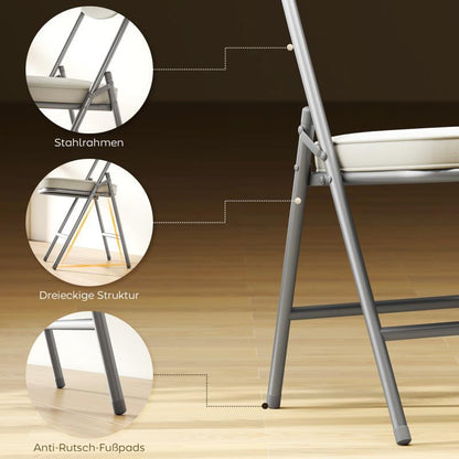 4-Pack Cream White Foldable Folding Chairs with Metal Frame & Ergonomic Seat - Lightweight Portable Design for Indoor/Outdoor Use, Durable Fabric for Patio, Garden, Events, Folding Chairs Portable, Event Seating, Modern Chair