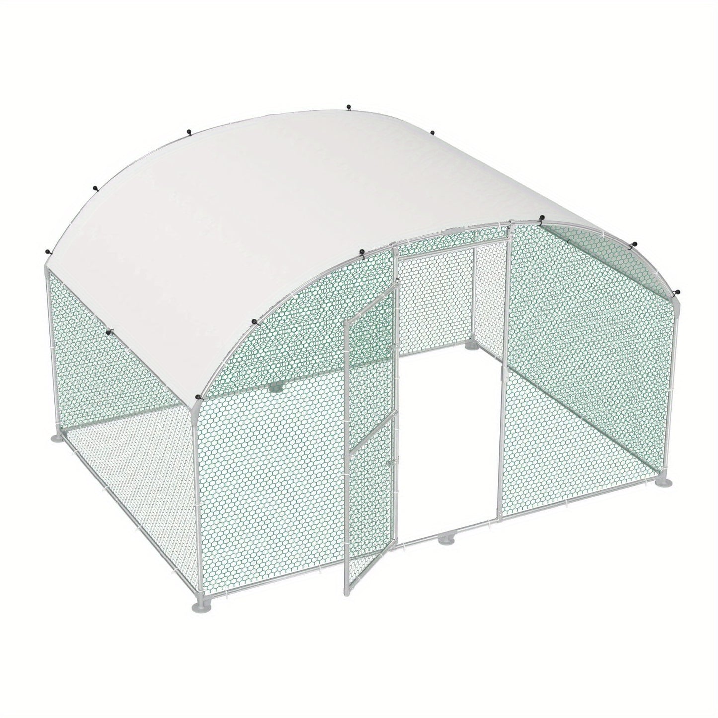 Chicken Coop 300x200x185cm Free-Range Enclosure Cages Small Animal Coop Galvanized Steel Chicken Cage Poultry Coop Aviary with PE Roof Outdoor Enclosure with Lock Poultry Coop, Dome Roof