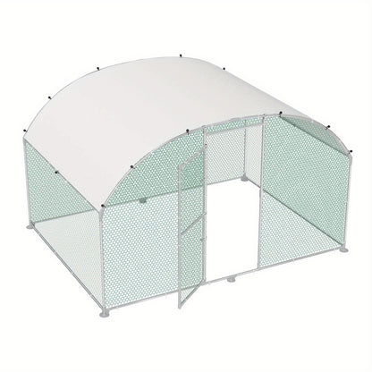Chicken Coop 300x200x185cm Free-Range Enclosure Cages Small Animal Coop Galvanized Steel Chicken Cage Poultry Coop Aviary with PE Roof Outdoor Enclosure with Lock Poultry Coop, Dome Roof