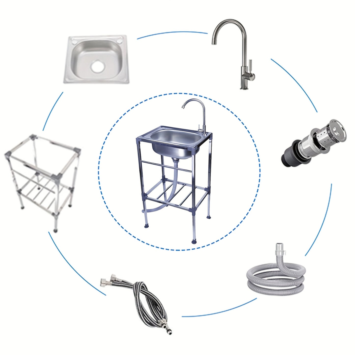 Single Bowl Kitchen Sink, Freestanding Sink with Hot And Cold Water Faucet, Portable Camping Sink, Suitable for Outdoor/Indoor Single Bowl Washbasin, 1 Bowl Commercial Sink, Portable Sink, Kitchen Sink Single Bowl, Outdoor Si