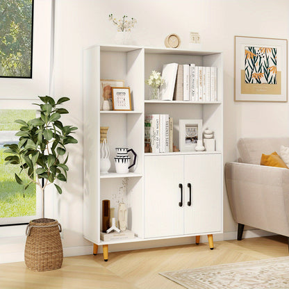 Vrijstaande Opbergkast – Kledingkast – Boekenkast – Schoenenkast – Opbergmeubel – Wit MDF Hout – 80x23,5x119 cm – Open Planken Met Deurtjes