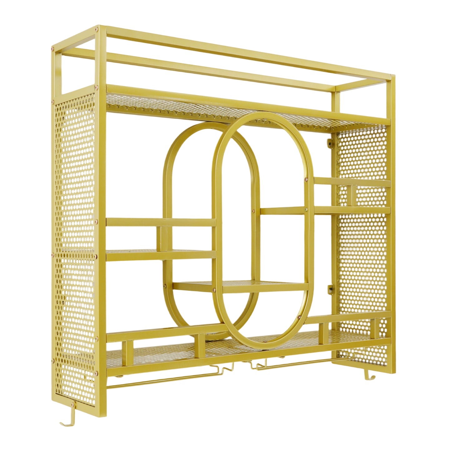 Wandwijnkast – Wijnrek – Wijnhouder – Flessenrek – Glazenhouder – Gouden Kleur – 39 Flessen Capaciteit – Stevig IJzeren Frame