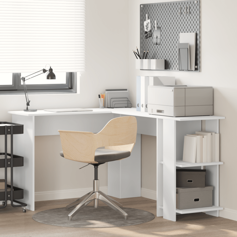 Hoekbureau – Bureau – Computerbureau – Werktafel – Wit – Ruim Werkblad – Duurzaam Gefineerd Hout