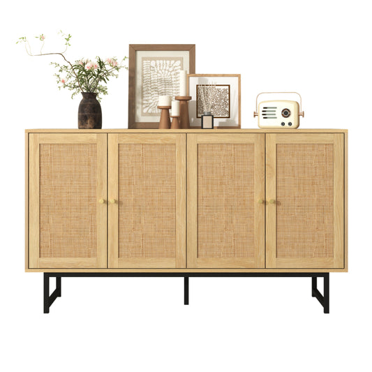 Dressoir – Ladekast – Opbergkast – Buffetkast – TV-meubel – Vintage Design – Echte Rotan Deuren – 140x40x80 cm – Stevige Constructie – Elegante Houtlook