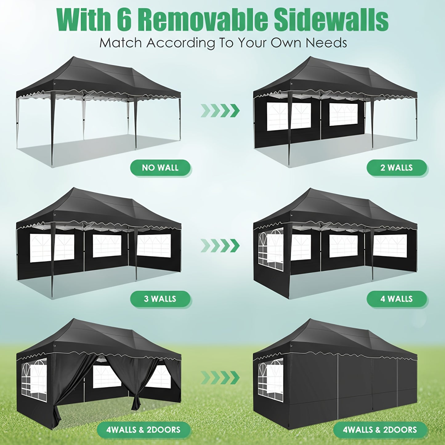 3x6m Pop-Up Canopy Tent, with 6 Removable Side Walls, 3 Height Adjustments, Sandbags & Wheeled Bag Included UV-Resistant Portable Outdoor Canopy, Commercial Party Tent Ideal for Backyards, Lawns, Markets, Camping, Parties & O