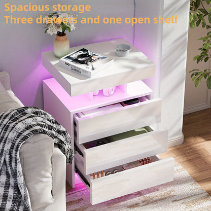Nachtkastje – Bijzettafel – Opbergkast – Ladekast – Slaapkamerkast – Massief Hout – 3 Lades Met Zachte Rails – Compact Wit Design