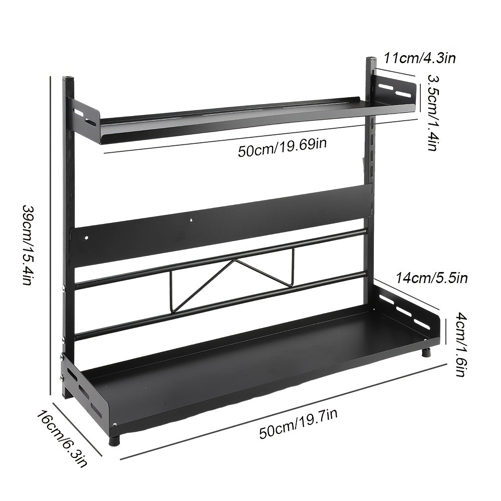 Seasoning storage rack/black double-layer -50 * 39 * 16cm can withstand 30kg. The layer board is detachable, convenient for cleaning, and has a large and stable storage space that does not shake. It is suitable for various ki