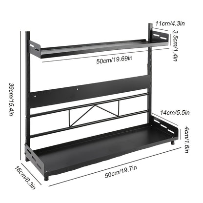 Seasoning storage rack/black double-layer -50 * 39 * 16cm can withstand 30kg. The layer board is detachable, convenient for cleaning, and has a large and stable storage space that does not shake. It is suitable for various ki