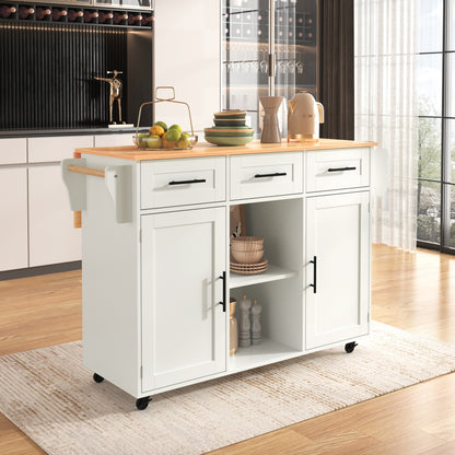 Keukentrolley – Keukenwagen – Serveertrolley – Werkbank – Opbergmeubel – Uitklapbaar Werkblad – Houtlook Afwerking – Met Laden en Verstelbare Planken – Mobiel of Vaste Poten – Wit