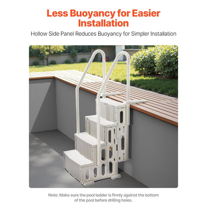 Zwembadtrap – Zwembadladder – Zwemtrap – Zwembad opstap – 4 treden met dubbele handgrepen – Draagvermogen 180 kg – Wit PE-plastic