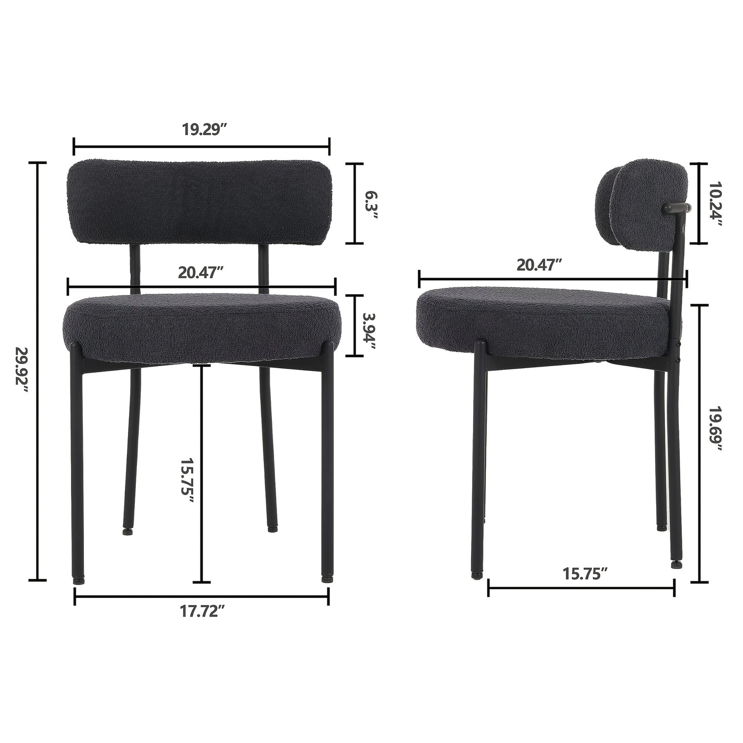 Eetkamerstoel – Kuipstoel – Stoel – Keukenstoel – Zithoekstoel – Set Van 6 – Ergonomische Gebogen Rugleuning – Zwarte Metalen Poten