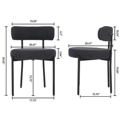 Eetkamerstoel – Kuipstoel – Keukenstoel – Stoel – Dining Chair – Set Van 6 – Bouclé Stof – Gebogen Rugleuning – Metaal Onderstel – Zithoogte 48 cm