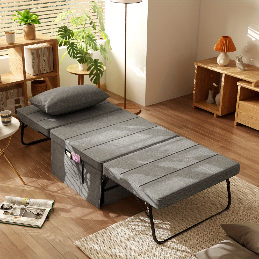 Integral Folding Bed - Space-Saving Multi-Functional Single Bed with 5-Level Height Adjustment (from Ottoman to Guest Bed), Heavy-Duty Steel Frame, Converts to Armchair/Ottoman, No Assembly Tools Needed - Ideal for Small Apar