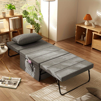Integral Folding Bed - Space-Saving Multi-Functional Single Bed with 5-Level Height Adjustment (from Ottoman to Guest Bed), Heavy-Duty Steel Frame, Converts to Armchair/Ottoman, No Assembly Tools Needed - Ideal for Small Apar