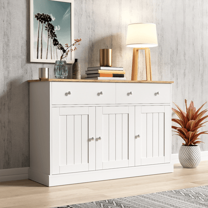 Dressoir – Wandmeubel – Opbergkast – Sideboard – Kast – Wit Hout – Push-to-Open Systeem – 120x36x80,5 cm Compact & Stevig