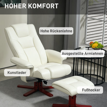 Schommelstoel – Relaxstoel – Fauteuil – Loungestoel – Wipstoel – Verstelbare Rugleuning – Synthetisch Leer Crème Wit