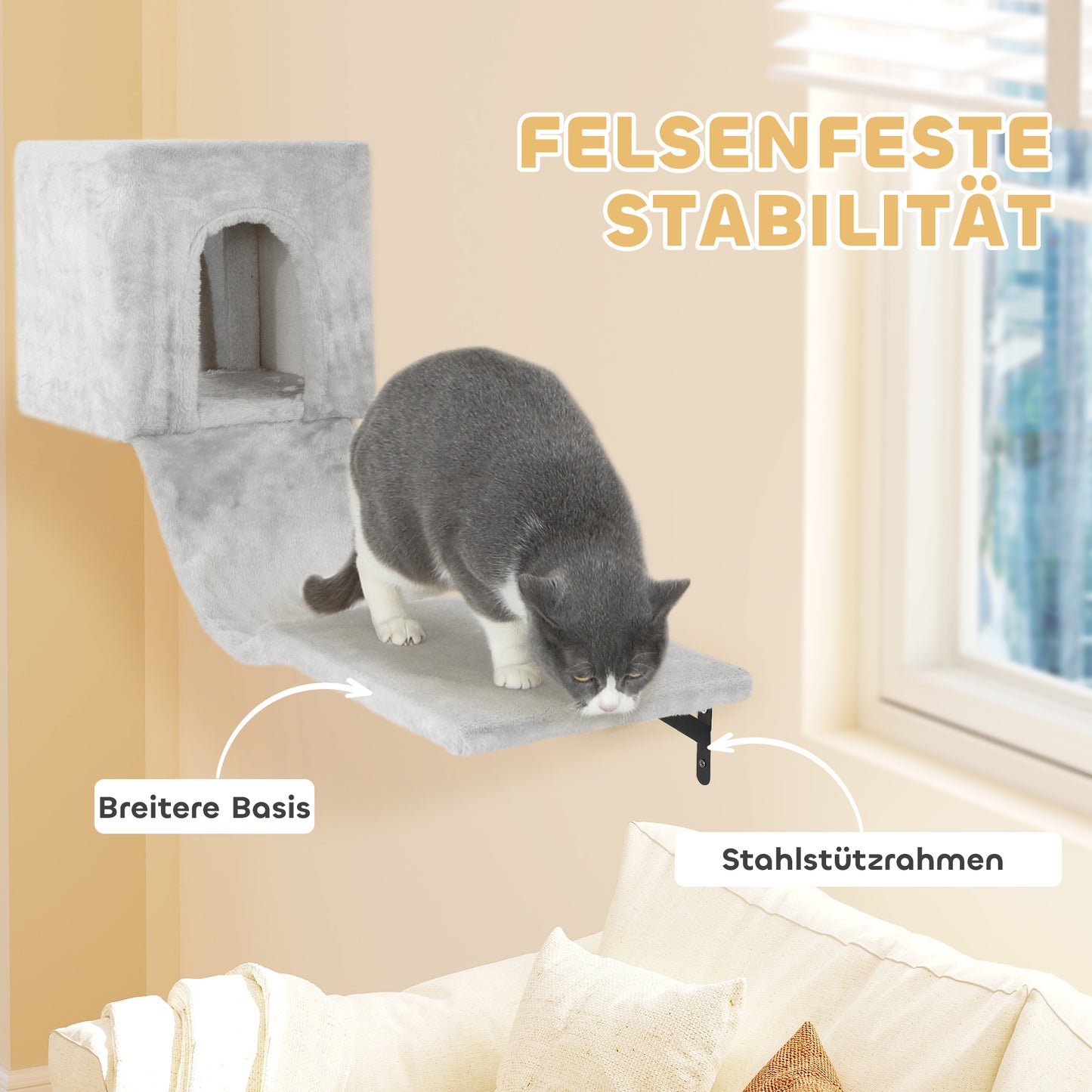 Krabpaal Kat – Klimpaal Kat – Kattenkrabpaal – Kattenmeubel – Kattenboom – Verstelbaar 225-255 Cm – Inclusief Huisje En Hangmat