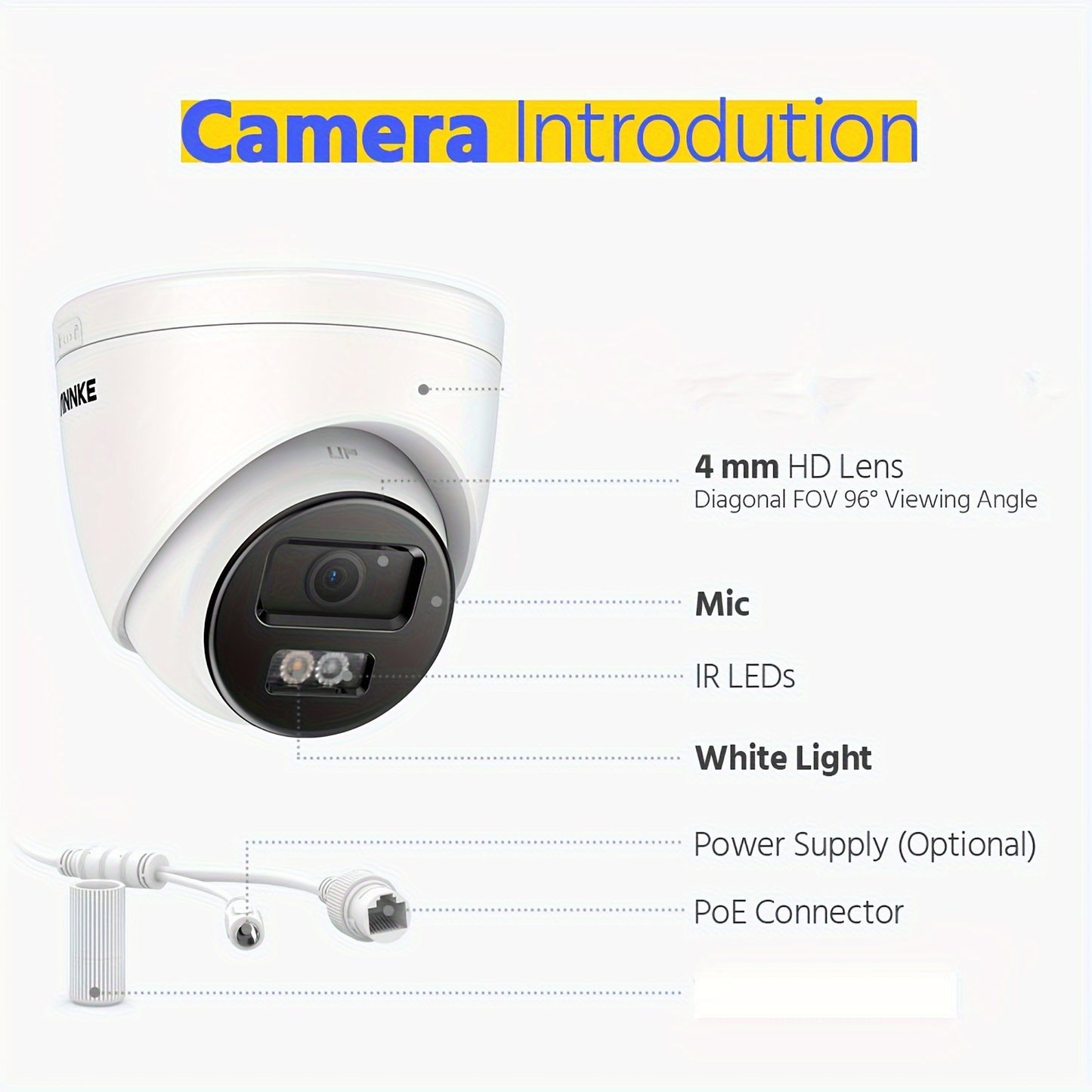 4K Bewakingscamera – Beveiligingscamera – IP Camera – CCTV Camera – Buiten Camera – AI Mens- en Voertuigdetectie – Kleur Nachtzicht & PoE Aansluiting – 123° Breedbeeld & Ingebouwde Microfoon – Wit