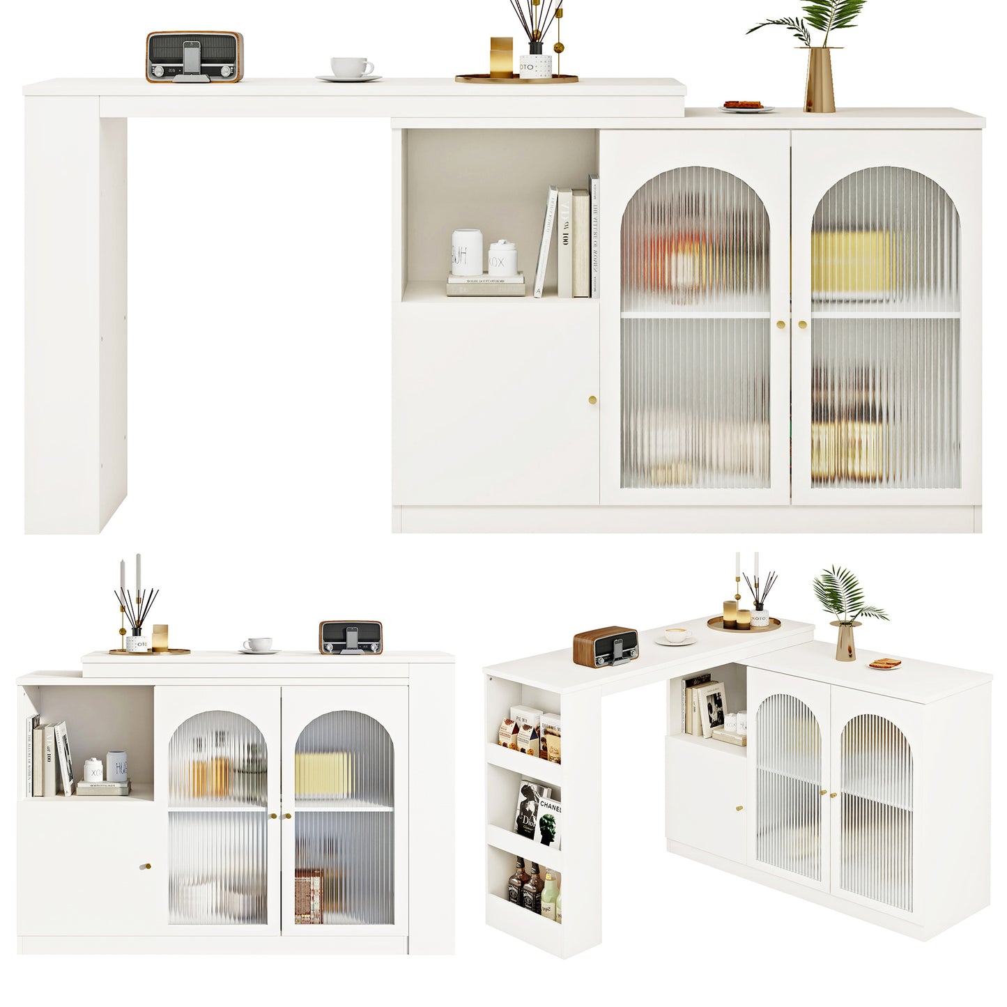 Ontbijtbar – Keukenbar – Barschrank – Werkblad – Rotatiebar Zwart – 360° Draaibaar Zijpaneel – MDF Met Glasfront 120x40x97 cm