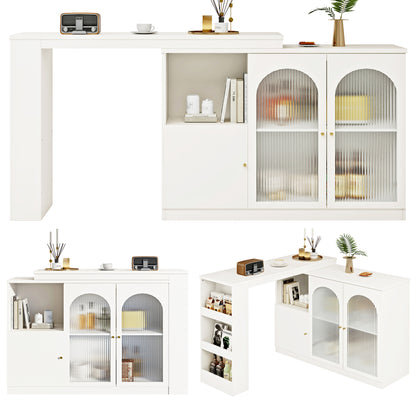 Ontbijtbar – Keukenbar – Barschrank – Werkblad – Rotatiebar Zwart – 360° Draaibaar Zijpaneel – MDF Met Glasfront 120x40x97 cm