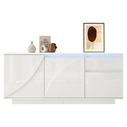 Modern White MDF Sideboard with 3 Doors & 1 Drawer - High-Gloss Contemporary Storage Cabinet with Adjustable Shelves, Golden-Toned Hardware, Space-Saving Design for Living Room, Dining Room, Entryway - Durable Metal Frame & M