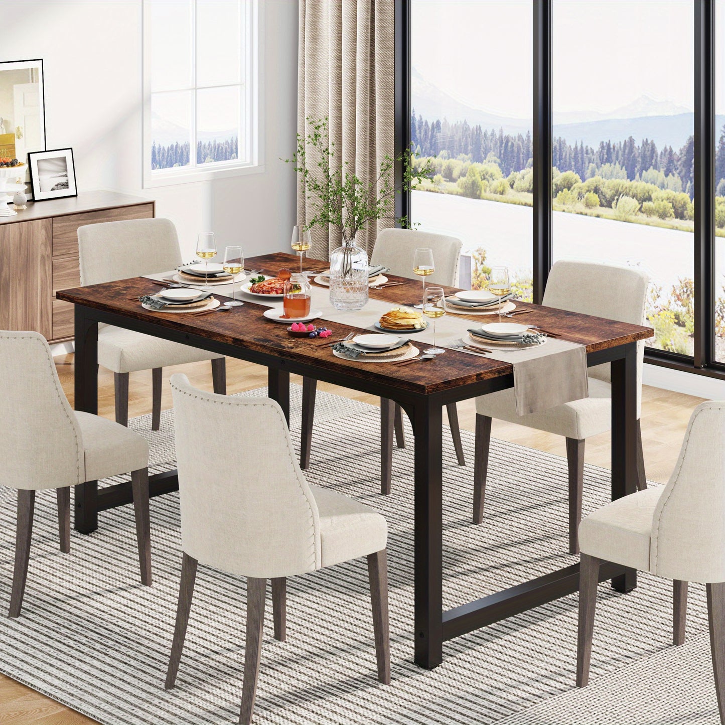 160.02cm x 80.01cm Heavy-Duty Industrial Dining Table & Desk - Rustic Brown Engineered Wood Top with Metal Legs, Large Rectangular Surface for Kitchen, Conference, Home Office - Easy ssembly, Fits 4-6 People (Table Only), Kit