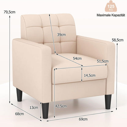 Velvet Fauteuil – Relaxstoel – Lounge Stoel – Armstoel – Leunstoel – Mid-Century Design – Zachte Velvet Bekleding – Stevige Houten Poten – Beige