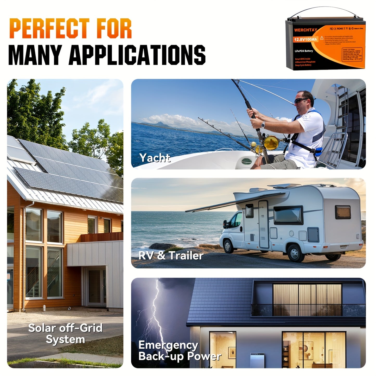 LiFePO4 Accu – Lithium Accu – Bootaccu – Camperaccu – Zonne-energie Accu – 12,8V 100Ah – Slim BMS – Tot 25.000 Cyclus Levensduur