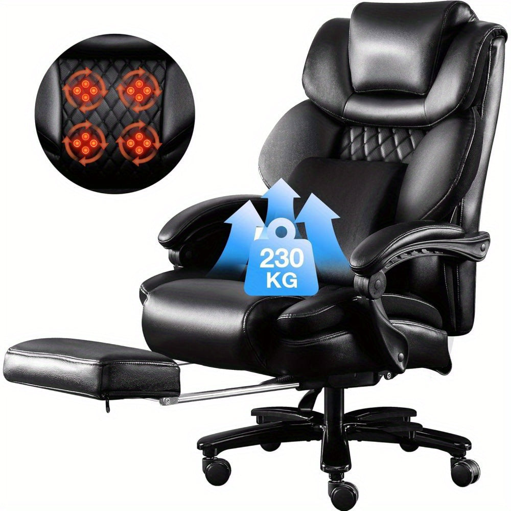 Bureaustoel – Kantoorstoel – Werkstoel – Gamestoel – Stoel – Ergonomisch – Draagkracht 230 kg – 3D Massagefunctie – Verstelbare Rugleuning – Inklapbare Voetensteun – Zwart Kunstleer