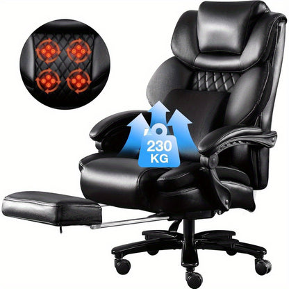 Bureaustoel – Kantoorstoel – Werkstoel – Gamestoel – Stoel – Ergonomisch – Draagkracht 230 kg – 3D Massagefunctie – Verstelbare Rugleuning – Inklapbare Voetensteun – Zwart Kunstleer
