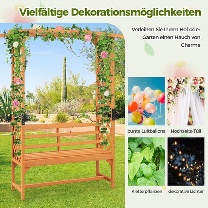 Rozenboog met Bank – Houten Tuinboog – Klimplantboog – Tuinbank met Klimrekken – Pergola Boog – Weerbestendig Hout – 160 x 50 x 199 cm