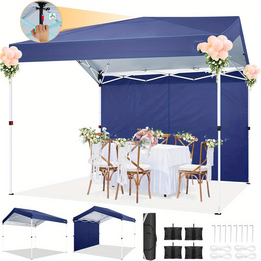 Pop-up Tent – Vouwtent – Marktkraam Tent – Partytent – Schaduwdoek – One Touch Pop-up Systeem – UPF 50+ Zonbescherming – 3,05x3,05 Meter – Met Zijwand – Verstelbare Hoogte – Stevig Aluminium Frame – Inclusief Draagtas – Blauw