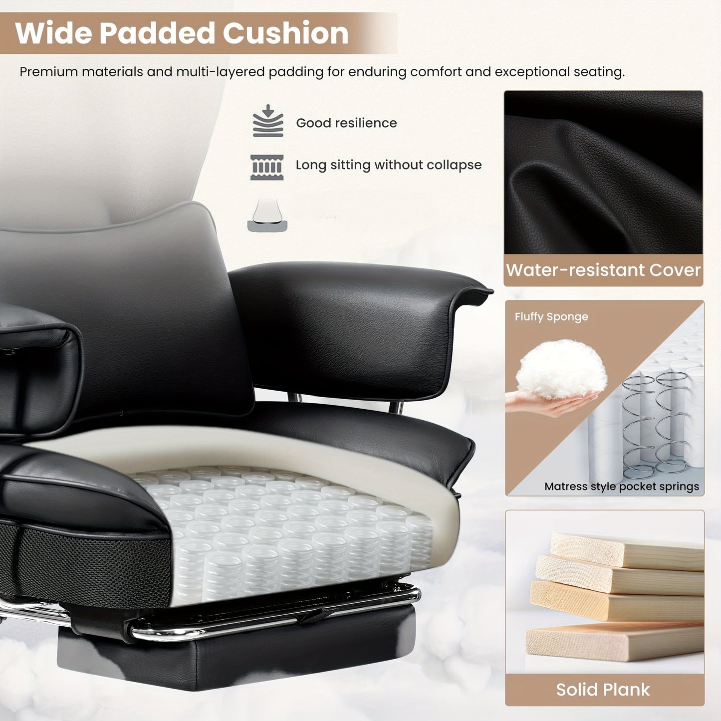 Bureaustoel – Ergonomische Stoel – Draaistoel – Office Chair – Executive Chair – Wit Kunstleder – 360° Draaibaar & Uitschuifbare Voetensteun