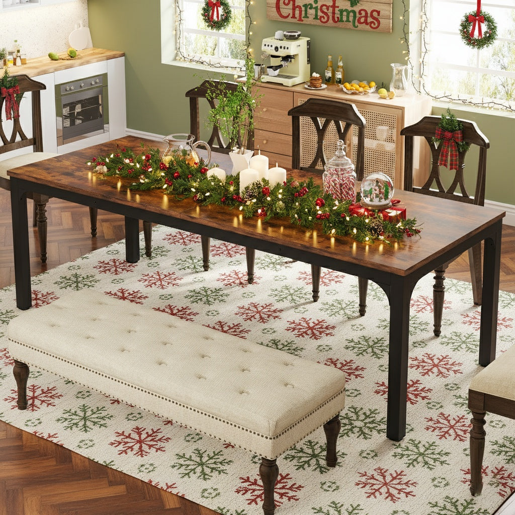 Extra Lange Eettafel – Grote Tafel – Keukentafel – Eetkamertafel – Landelijke Tafel – Geschikt Voor 6-8 Personen – Stevig Engineered Hout – Ruimtebesparend Design