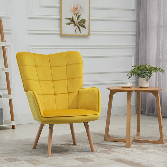 Wingback Fauteuil – Lounge Stoel – Accentstoel – Leesstoel – Relaxfauteuil – Mosterdgeel Velvet – Stevig Metalen Frame – Zachte Kussens – Comfortabele Rugleuning