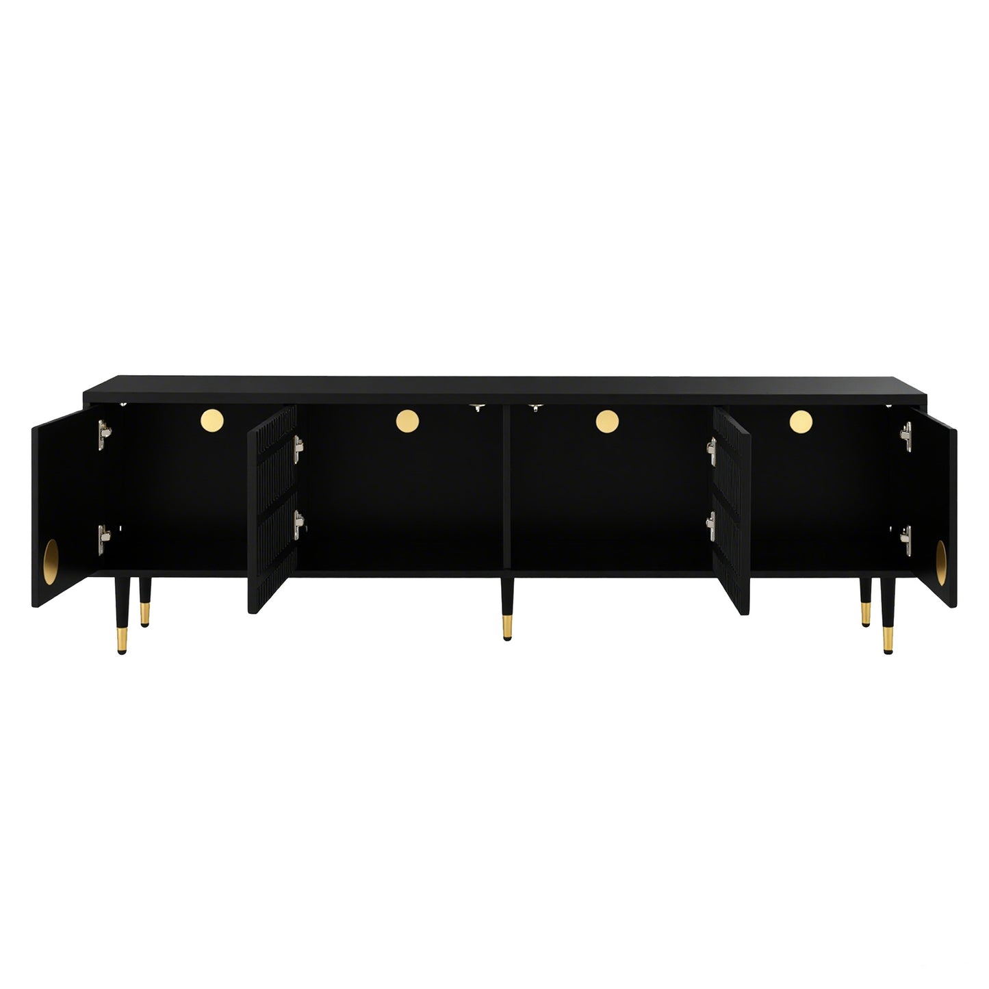 BTM TV Lowboard / TV Cabinet with Lattice Front, Concealed Handles, Golden Accents, Four Doors, Storage Space & Cable Management, Adjustable Feet, 170×36×54 cm