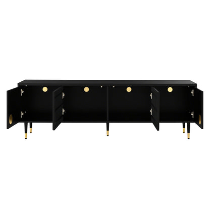 BTM TV Lowboard / TV Cabinet with Lattice Front, Concealed Handles, Golden Accents, Four Doors, Storage Space & Cable Management, Adjustable Feet, 170×36×54 cm