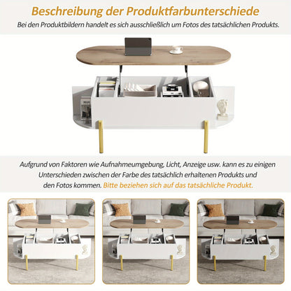 Salontafel Verstelbaar – Koffietafel – Bijzettafel – Opbergtafel – Woonkamertafel – Bamboe Materiaal – 7 Verborgen Vakken – Gouden Poten