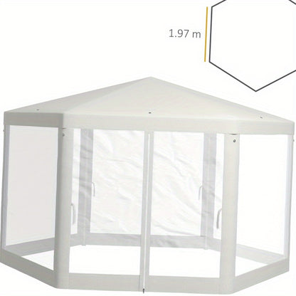Partytent 4x4m – Tuinkamer – Evenemententent – Paviljoen – Overkapping – Hexagonale Vorm – Muggennet – Waterbestendig Polyester Dak