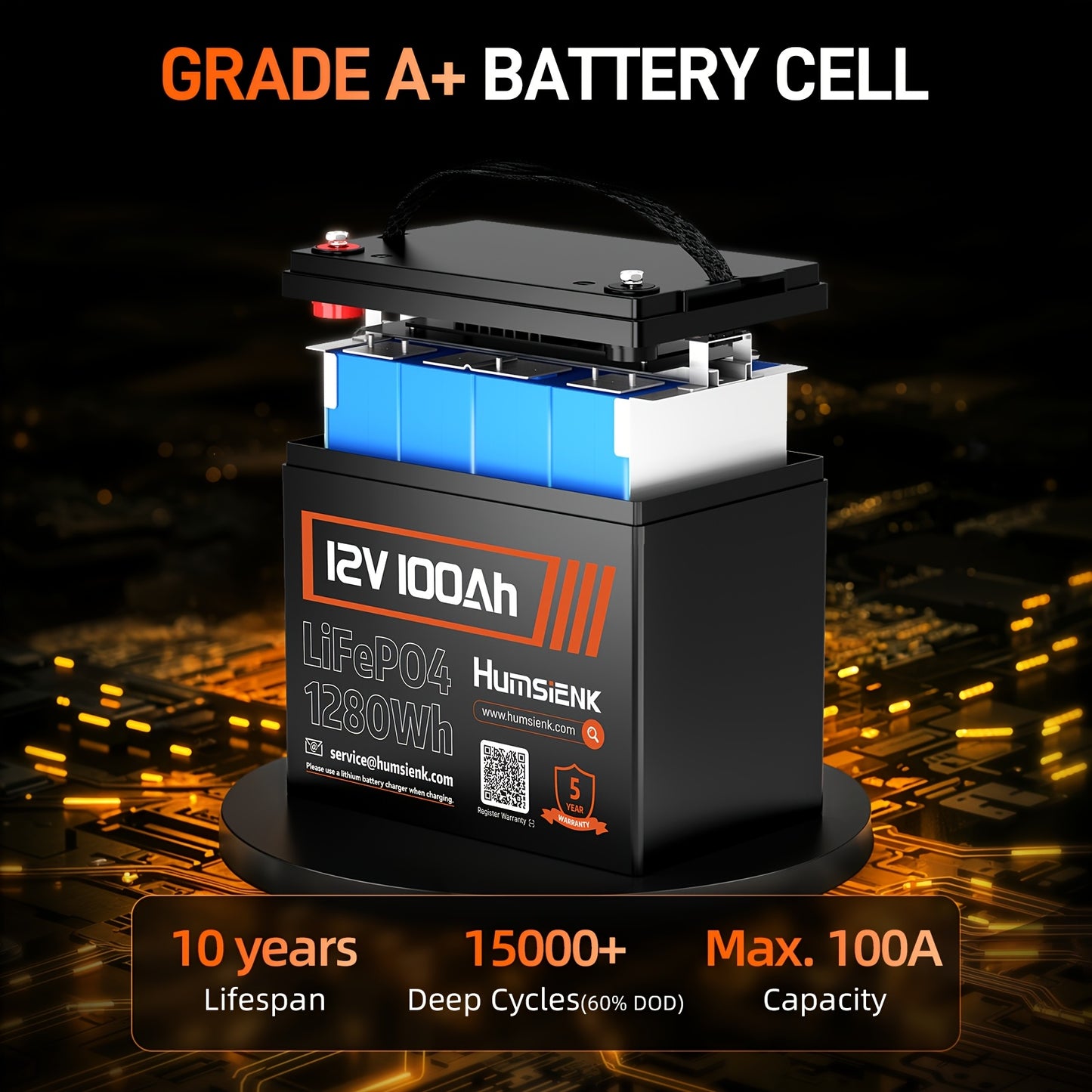 12V LiFePO4 Batterij – Lithium Accu – Camper Accu – Boot Accu – Zonne-energie Accu – 100Ah – BMS Bescherming – 6000+ Diepcycli Levensduur